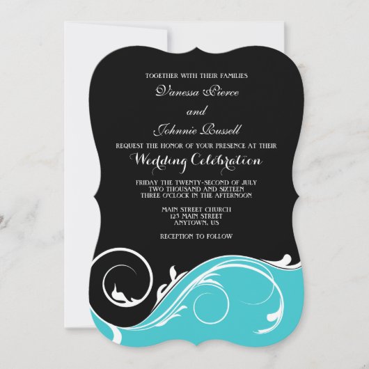 Invitation Mariage en noir turquoise à la corde (Devant)