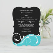 Invitation Mariage en noir turquoise à la corde (Debout devant)