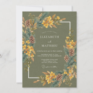 Invitation Mariage en oliveraie de pins cônières