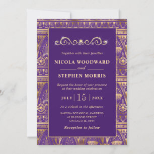 Invitation Mariage en Or Motif Égyptien Élégant