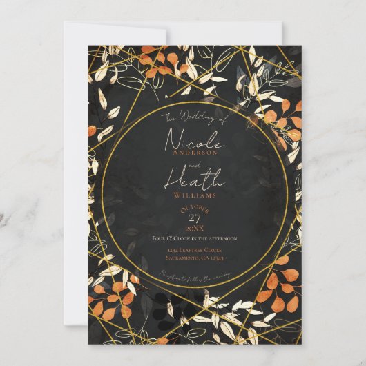 Invitation Mariage en or orange foncé à l'automne (Devant)