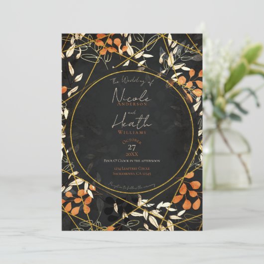 Invitation Mariage en or orange foncé à l'automne (Debout devant)