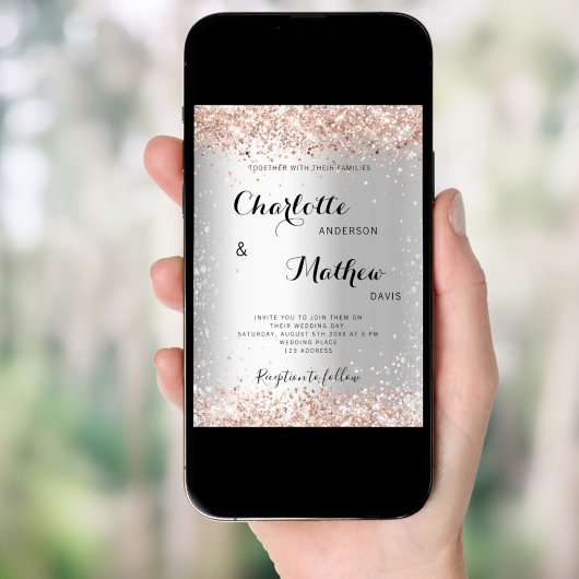 Invitation Mariage en or rose argenté