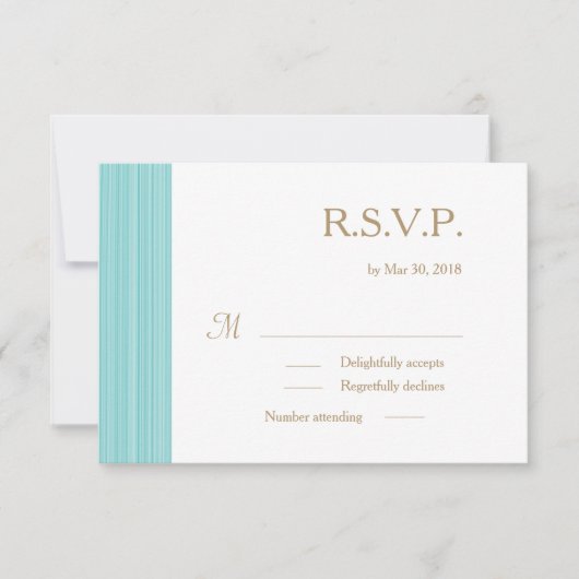 Invitation Mariage en or turquoise blanc subtil rayures (Devant)