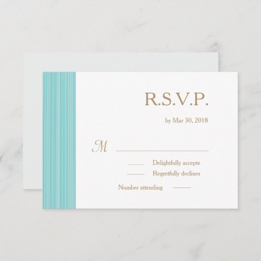 Invitation Mariage en or turquoise blanc subtil rayures (Devant / Derrière)