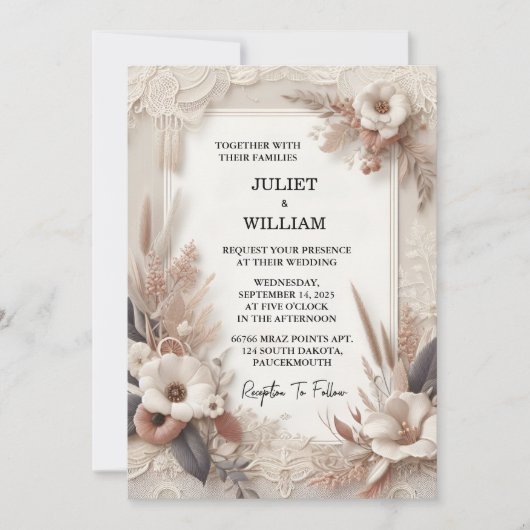 Invitation Mariage en papier laqué velours en tissu satiné ri (Devant)