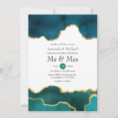 Invitation Mariage en pierre d'agate de géode sarcelle et or (Devant)