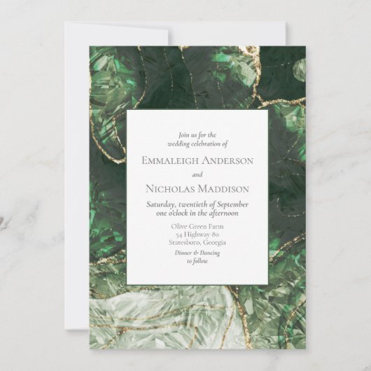 Invitation Mariage en pierre émeraude vert foncé (Devant)