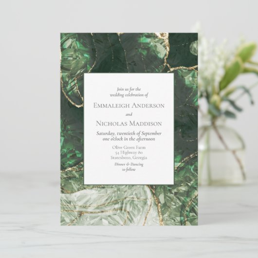 Invitation Mariage en pierre émeraude vert foncé (Debout devant)