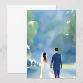 Invitation Mariage en plein air Belle aquarelle mariée et mar (Devant / Derrière)