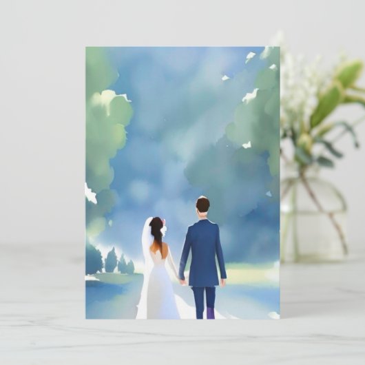 Invitation Mariage en plein air Belle Mariée et mari aquarell (Debout devant)