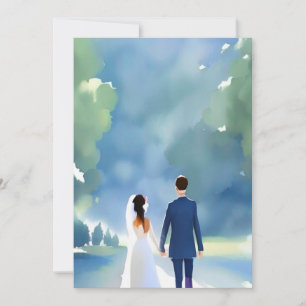 Invitation Mariage en plein air Belle mariée et marié aquarel