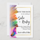 Invitation Mariage en plume arc-en-ciel Enregistrer la date (Devant)