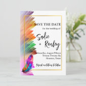 Invitation Mariage en plume arc-en-ciel Enregistrer la date (Debout devant)