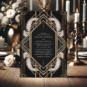 Invitation Mariage en plumes Art déco noir et or