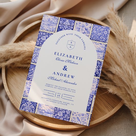 Invitation Mariage en Porcelaine Patchwork Bleu de Delft