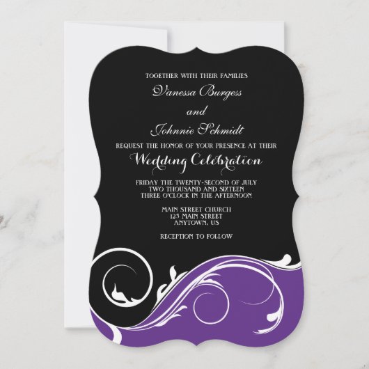 Invitation Mariage en rack noir violet invite (Devant)