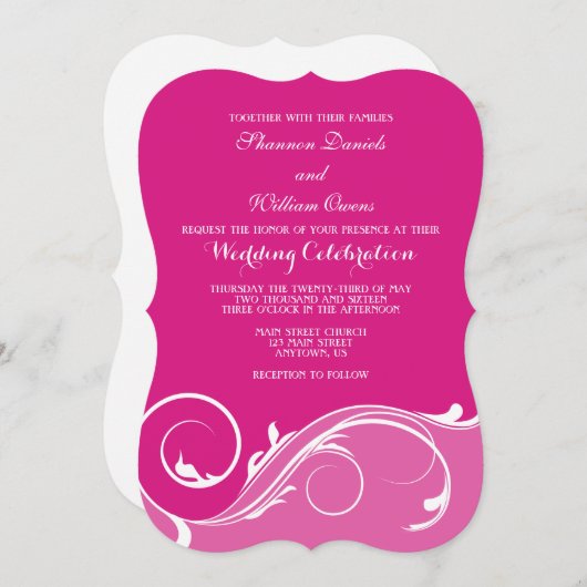 Invitation Mariage en rack rose chaud (Devant / Derrière)
