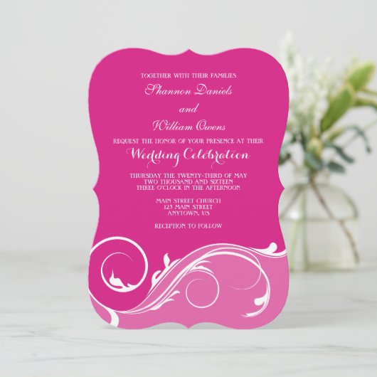 Invitation Mariage en rack rose chaud (Debout devant)