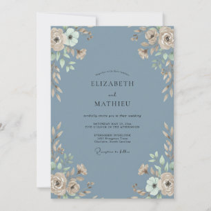 Invitation Mariage en Ranunculus Eucalyptus Azur Acier