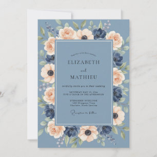 Invitation Mariage en Ranunculus Eucalyptus Navy Acier