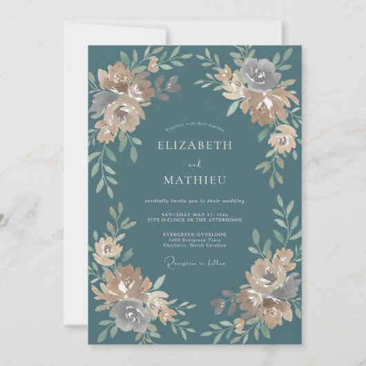 Invitation Mariage en Ranunculus Eucalyptus Sarcelle d'Acier (Devant)