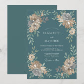 Invitation Mariage en Ranunculus Eucalyptus Sarcelle d'Acier (Devant / Derrière)