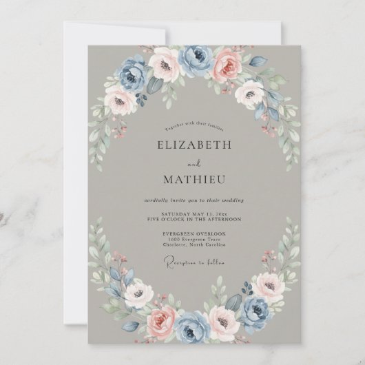 Invitation Mariage en Ranunculus Eucalyptus Teinte d'Acier (Devant)