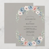 Invitation Mariage en Ranunculus Eucalyptus Teinte d'Acier (Devant / Derrière)