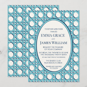 Invitation Mariage en rotin de bleu côtier