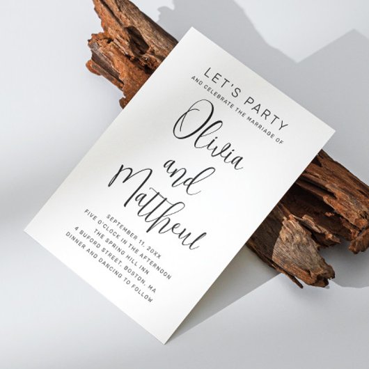Invitation Mariage en script de typographie noir et blanc + Q