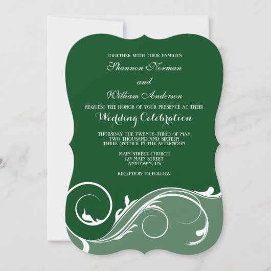 Invitation Mariage en serrure fleurie vert foncé invite (Devant)