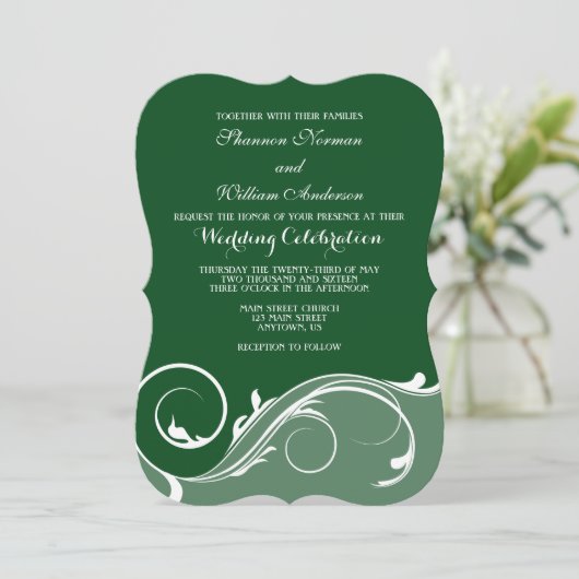 Invitation Mariage en serrure fleurie vert foncé invite (Debout devant)