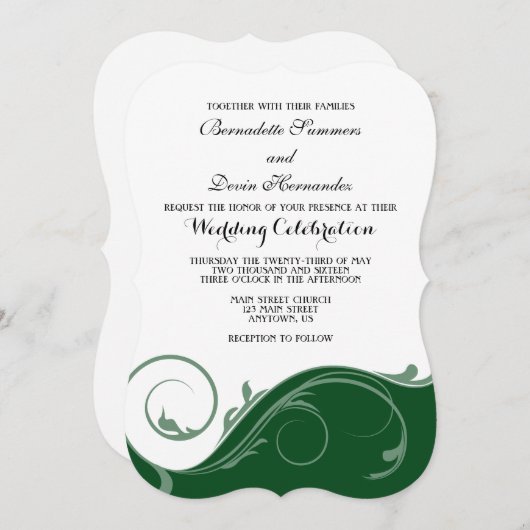 Invitation Mariage en serrure fleurie vert foncé invite (Devant / Derrière)