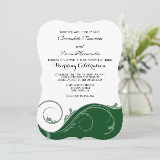Invitation Mariage en serrure fleurie vert foncé invite (Debout devant)