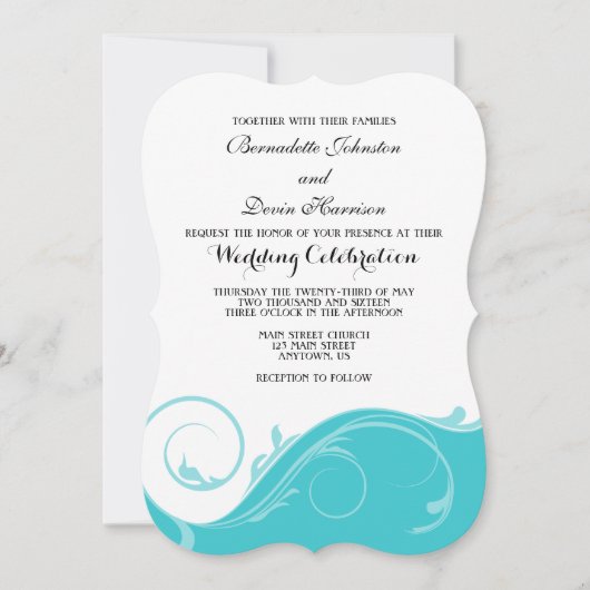 Invitation Mariage en serrure florale turquoise invite (Devant)