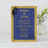 Invitation Mariage en silhouette bleu doré rustique multicolo (Debout devant)