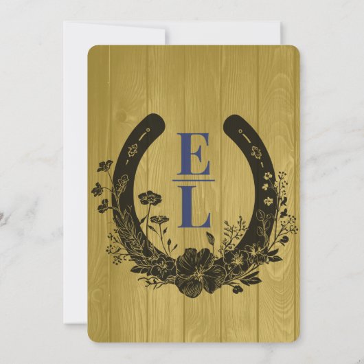 Invitation Mariage en silhouette bleu doré rustique multicolo (Dos)