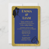 Invitation Mariage en silhouette bleu doré rustique multicolo (Devant)