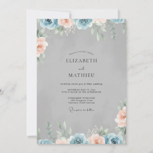 Invitation Mariage en Slate Warm Peach Paeony