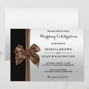 Invitation Mariage en soie romantique argent et noir