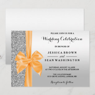 Invitation Mariage en Soie Romantique avec Nœud et Paillettes