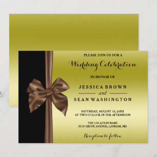 Invitation Mariage en Soie Romantique Or & Noir