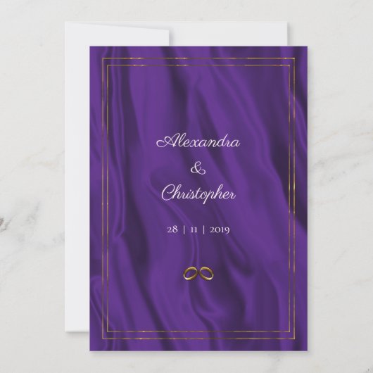 Invitation Mariage en soie violette et en or (Dos)