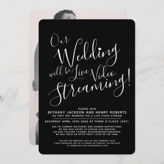 Invitation Mariage en streaming en noir blanc (Devant / Derrière)