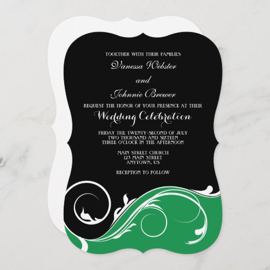 Invitation Mariage en support noir vert pour la boucle (Devant / Derrière)