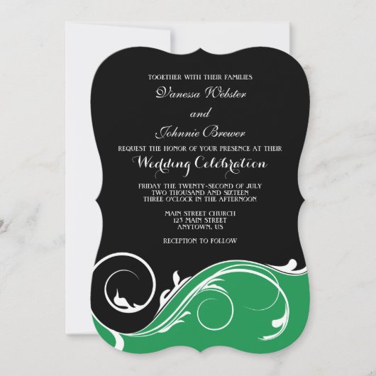 Invitation Mariage en support noir vert pour la boucle (Devant)
