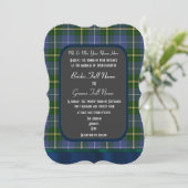 Invitation mariage en tartan bleu et vert (Debout devant)
