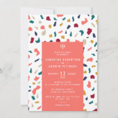 Invitation Mariage en terrazzo mosaïque de marbre corail bril (Devant)