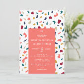 Invitation Mariage en terrazzo mosaïque de marbre corail bril (Debout devant)